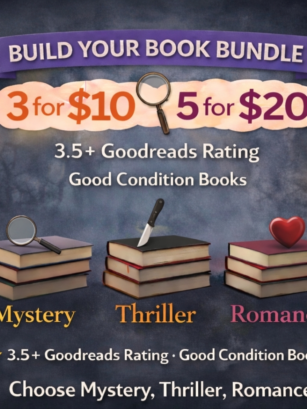 Mystery Book Bundle |Choose Your Genre | 3 for $10 OR 5 for $20 | Surprise Reads